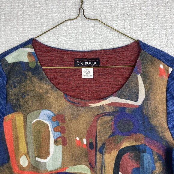 Mode Vin Rouge Women's XL Abstract Art AOP Shirt Top Canada Made Asymmetrical - Picture 2 of 15